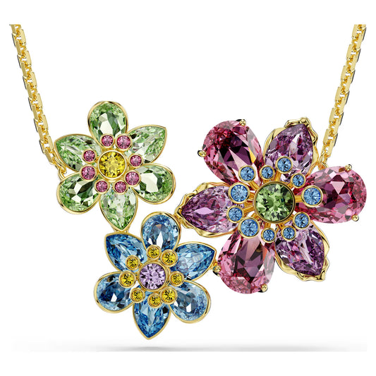 Idyllia pendant, Mixed cuts, Flower, Multicoloured, 18K gold finish