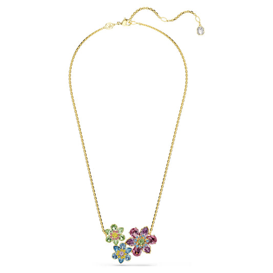 Idyllia pendant, Mixed cuts, Flower, Multicoloured, 18K gold finish