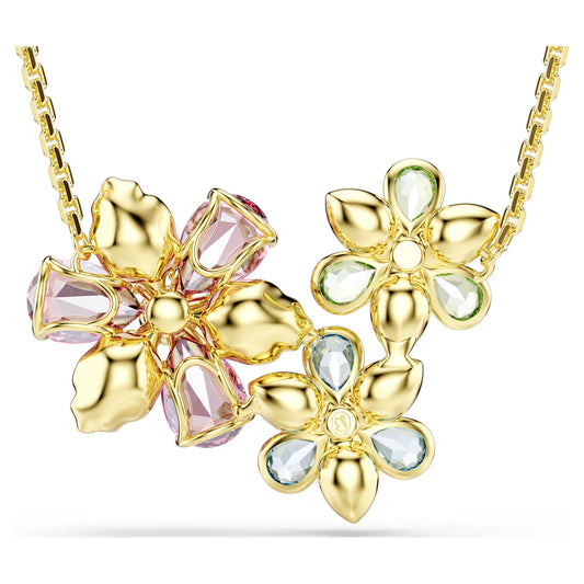 Idyllia pendant, Mixed cuts, Flower, Multicoloured, 18K gold finish