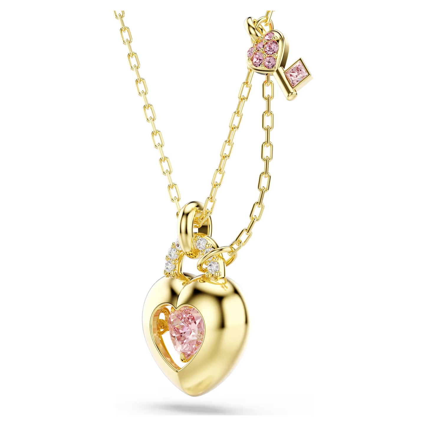 Idyllia pendant, Mixed cuts, Heart, Key, Pink, Gold-tone plated