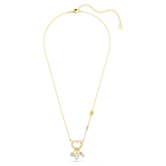 Idyllia pendant, Mixed cuts, Heart, key, Pink, Gold-tone plated