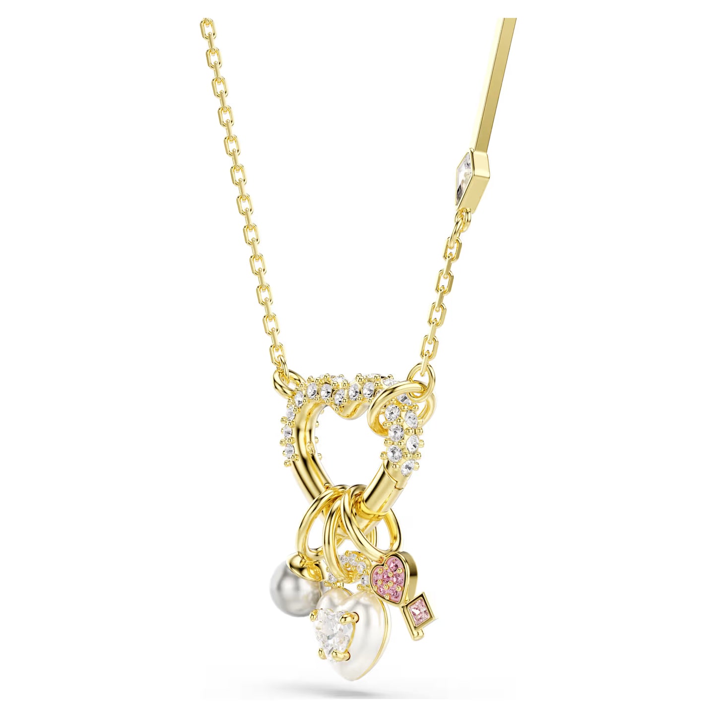 Idyllia pendant, Mixed cuts, Heart, key, Pink, Gold-tone plated