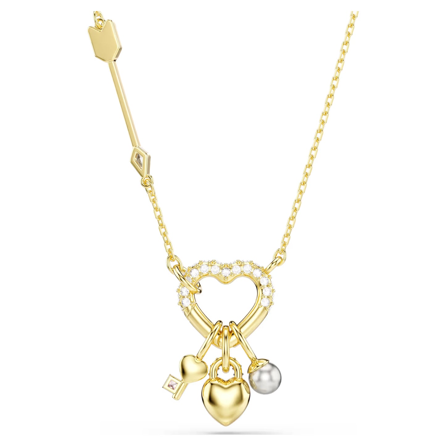Idyllia pendant, Mixed cuts, Heart, key, Pink, Gold-tone plated