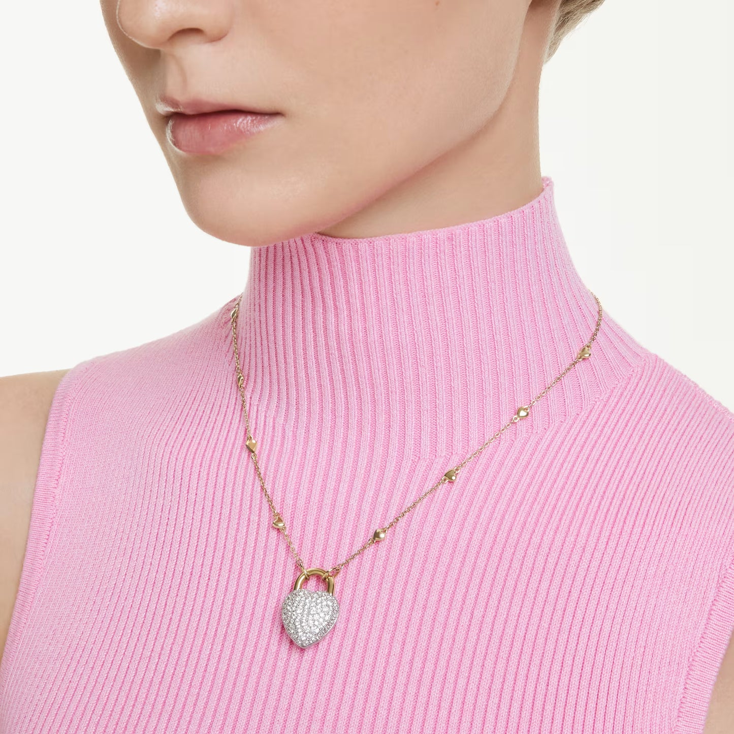 Idyllia pendant Mixed cuts, Heart, White, Gold-tone plated