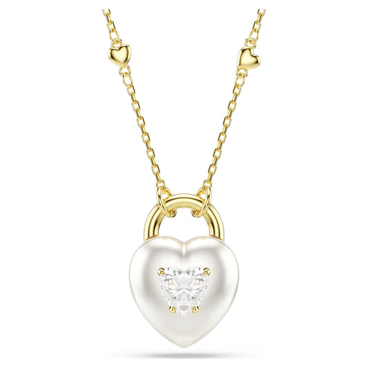 Idyllia pendant Mixed cuts, Heart, White, Gold-tone plated