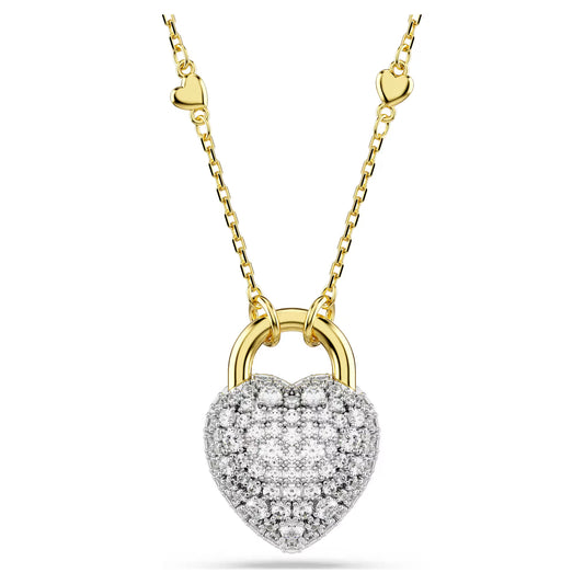 Idyllia pendant Mixed cuts, Heart, White, Gold-tone plated
