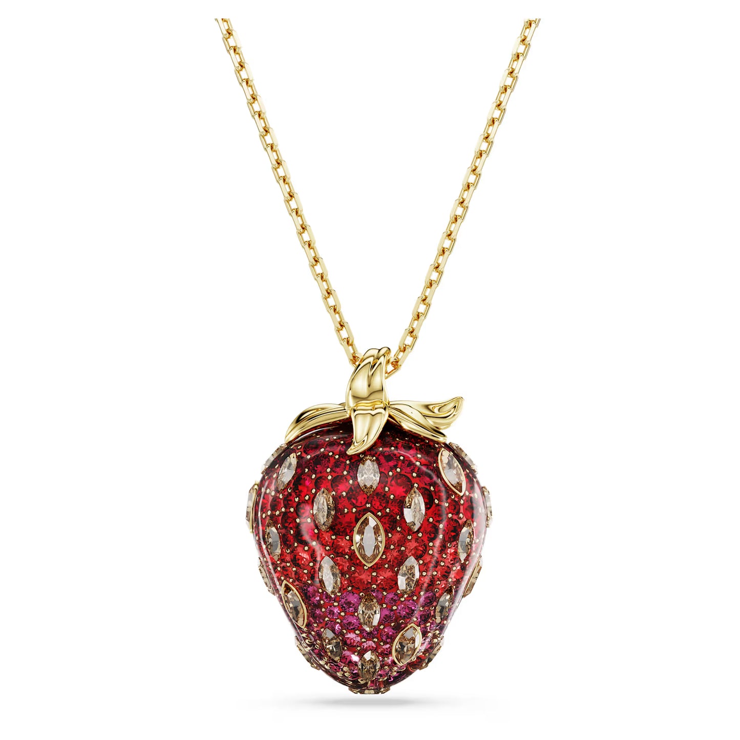 Idyllia pendant, Mixed cuts, Strawberry, Red, 18K gold finish