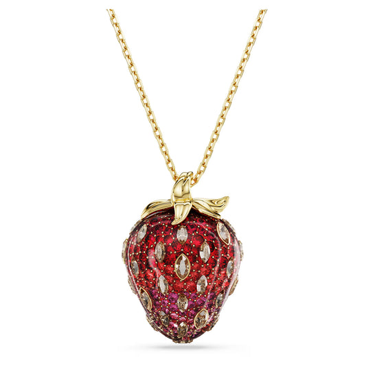 Idyllia pendant, Mixed cuts, Strawberry, Red, 18K gold finish
