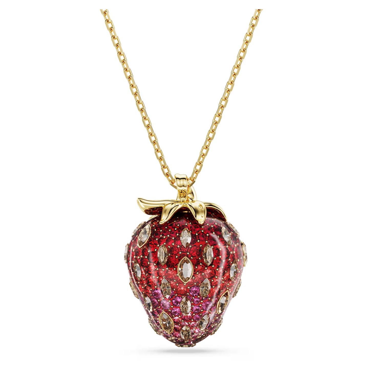Idyllia pendant, Mixed cuts, Strawberry, Red, 18K gold finish