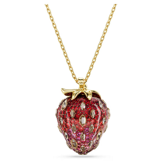 Idyllia pendant, Mixed cuts, Strawberry, Red, 18K gold finish