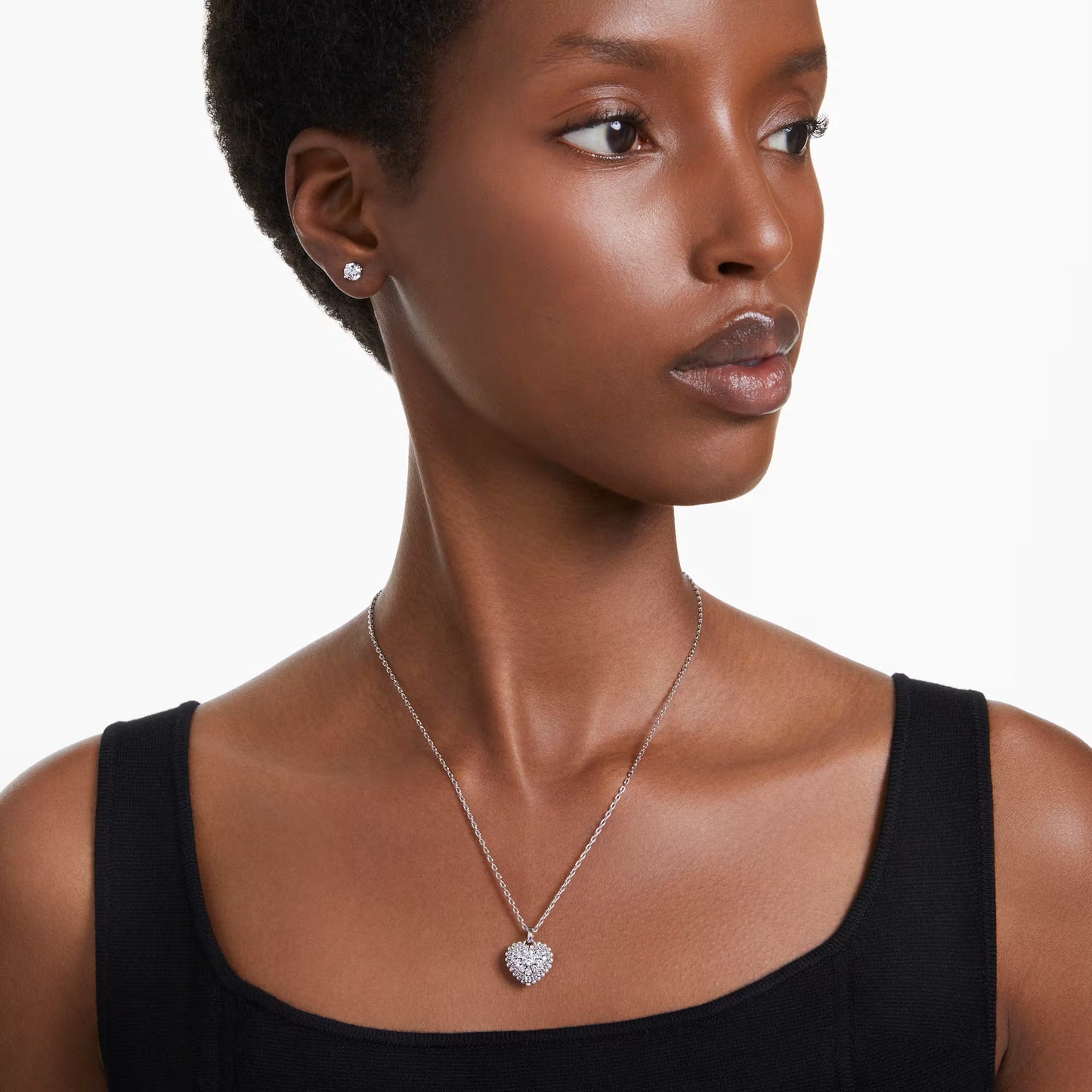 Hyperbola set, Heart, White, Rhodium