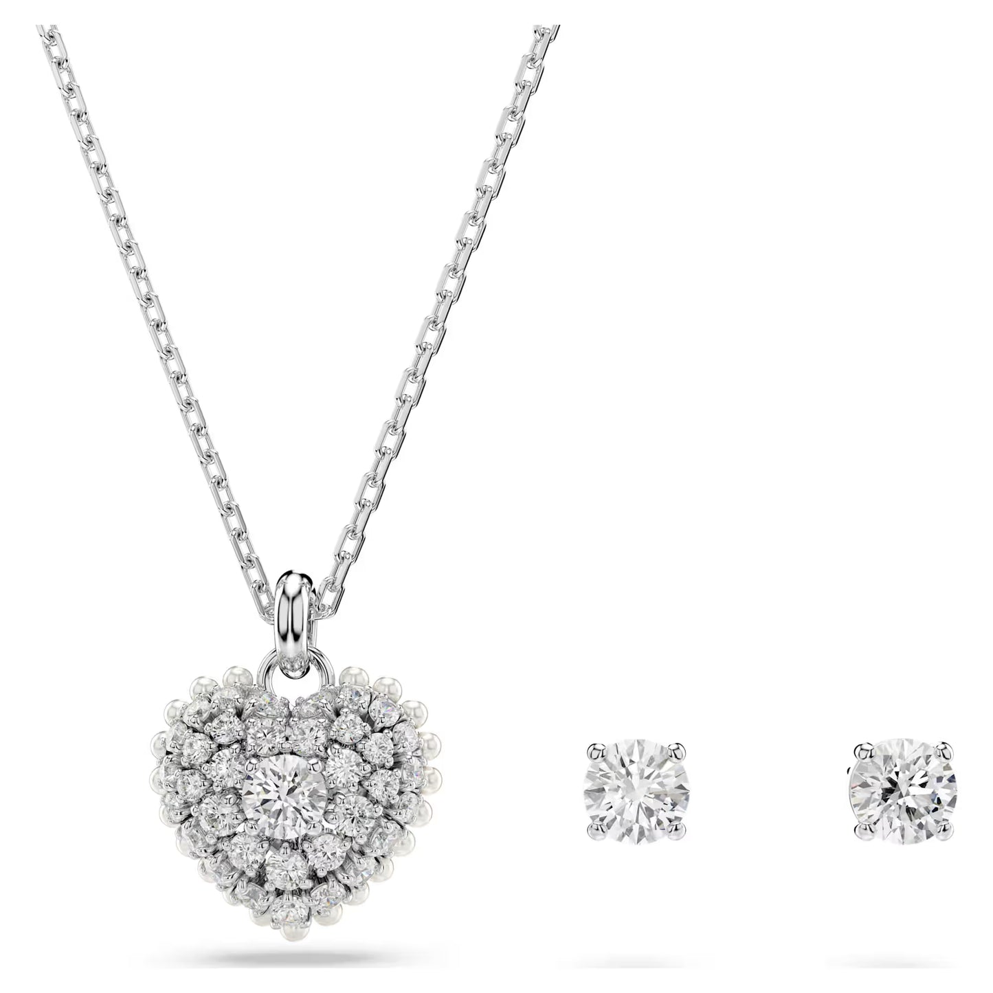 Hyperbola set, Heart, White, Rhodium