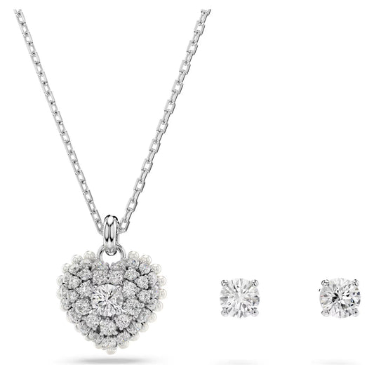 Hyperbola set, Heart, White, Rhodium