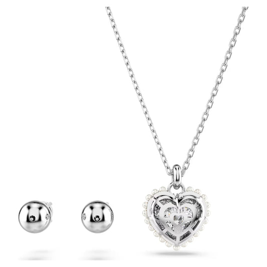 Hyperbola set, Heart, White, Rhodium