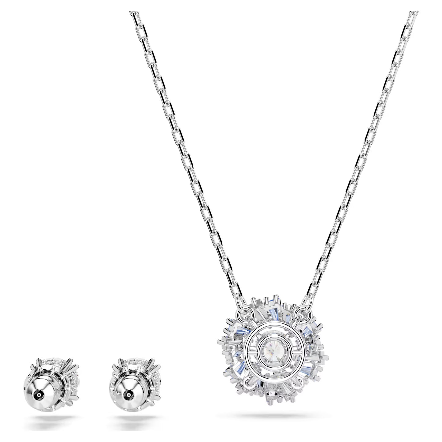 Idyllia set, Mixed cuts, Flower, Blue, Rhodium plated