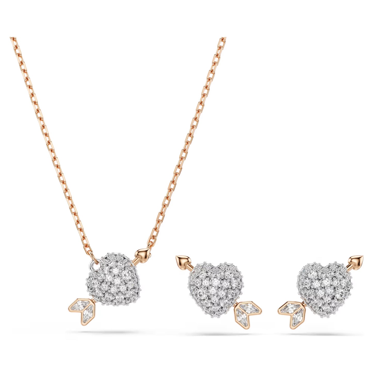 Idyllia set, Mixed cuts, Heart with arrow, White, 18K rose gold finish
