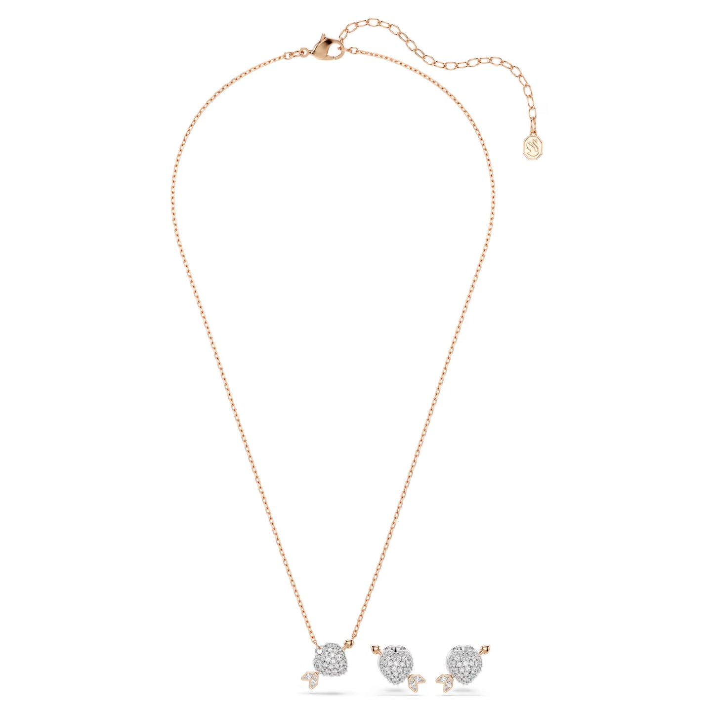 Idyllia set, Mixed cuts, Heart with arrow, White, 18K rose gold finish