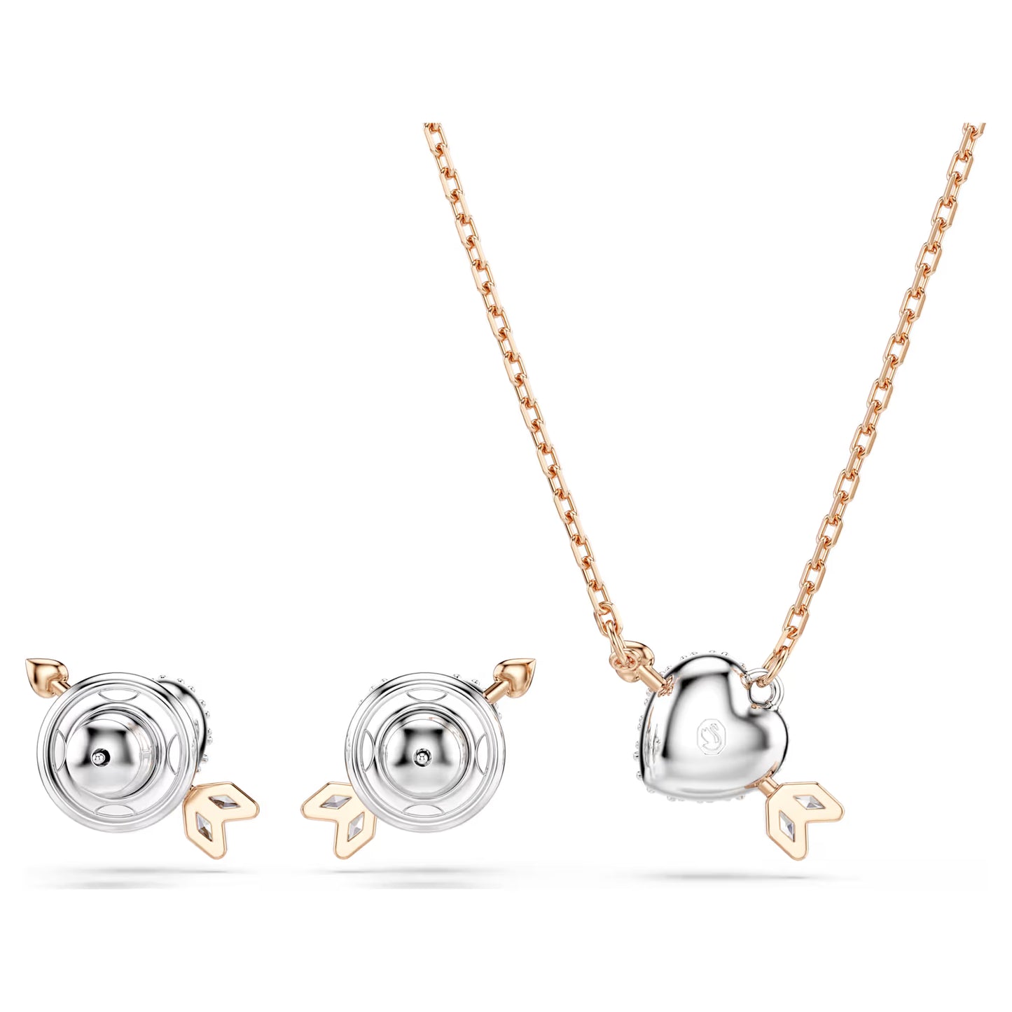 Idyllia set, Mixed cuts, Heart with arrow, White, 18K rose gold finish