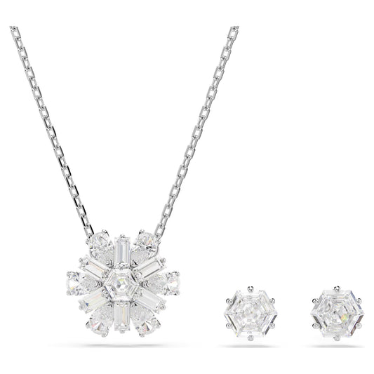 Idyllia set, Mixed cuts, Snowflake, White, Rhodium