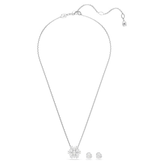 Idyllia set, Mixed cuts, Snowflake, White, Rhodium