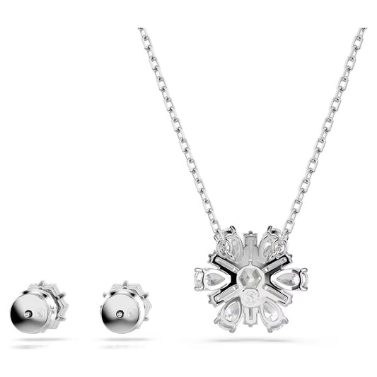 Idyllia set, Mixed cuts, Snowflake, White, Rhodium