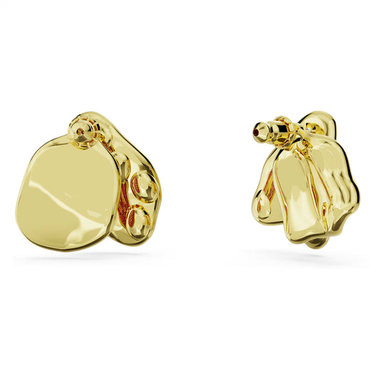 Idyllia stud earrings, Asymmetrical design, Flower, Pink, Gold-tone plated