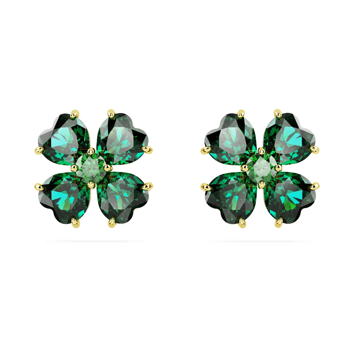 Idyllia stud earrings, Clover, Green, Gold-tone