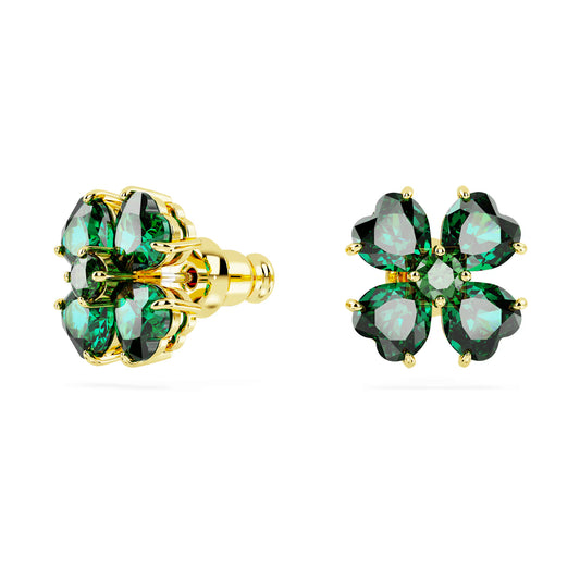 Idyllia stud earrings, Clover, Green, Gold-tone
