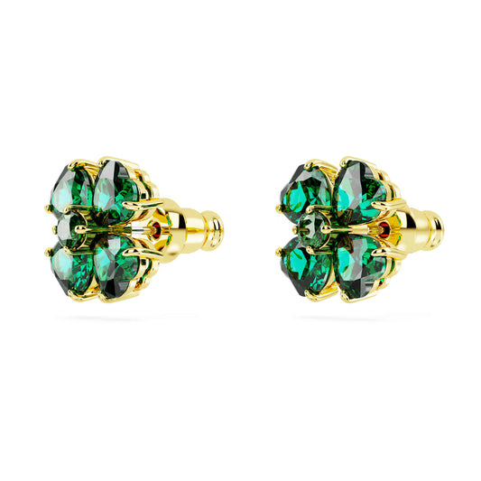 Idyllia stud earrings, Clover, Green, Gold-tone