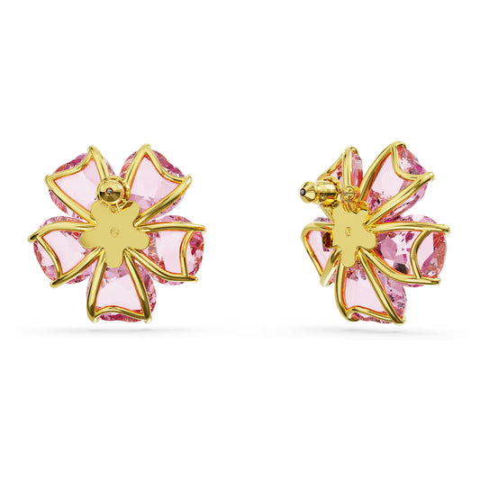 Idyllia stud earrings, Flower, Pink, Gold-tone