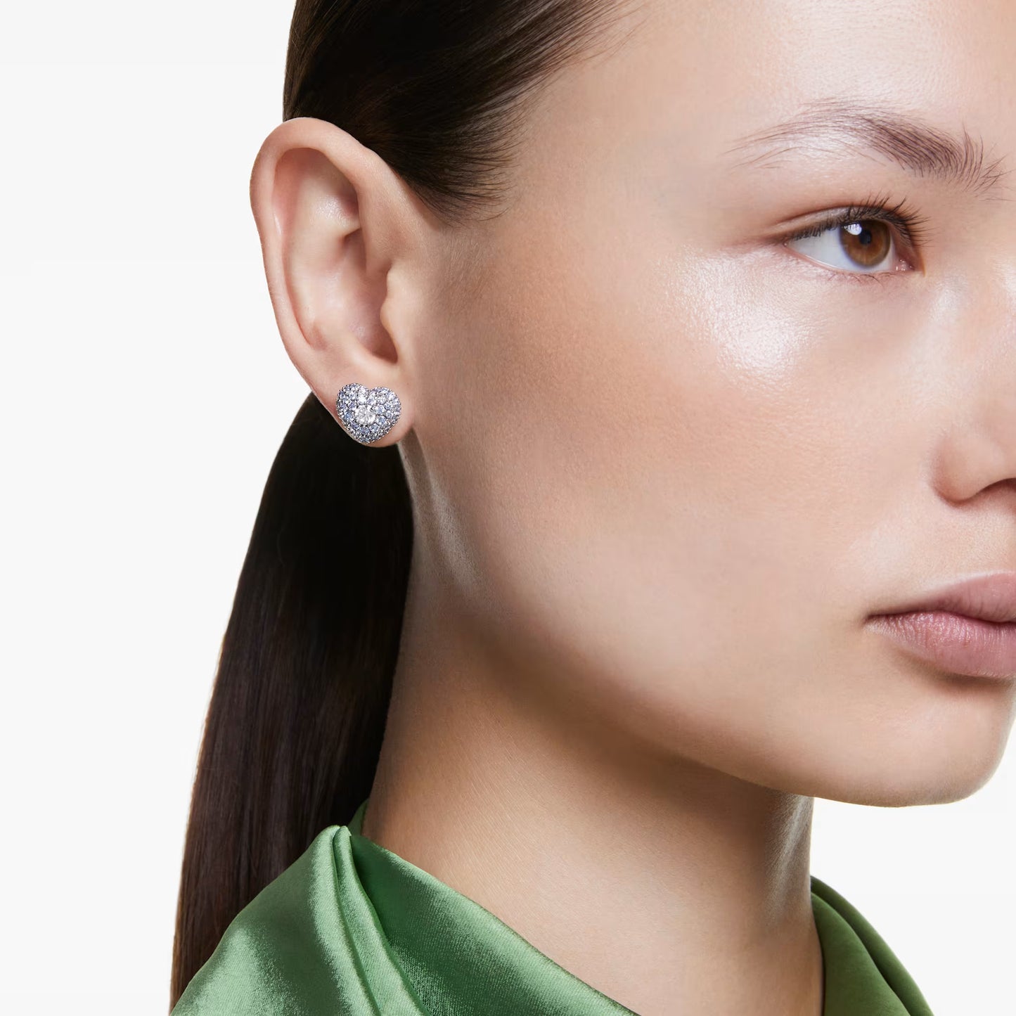 Hyperbola stud earrings, Heart, Blue, Rhodium