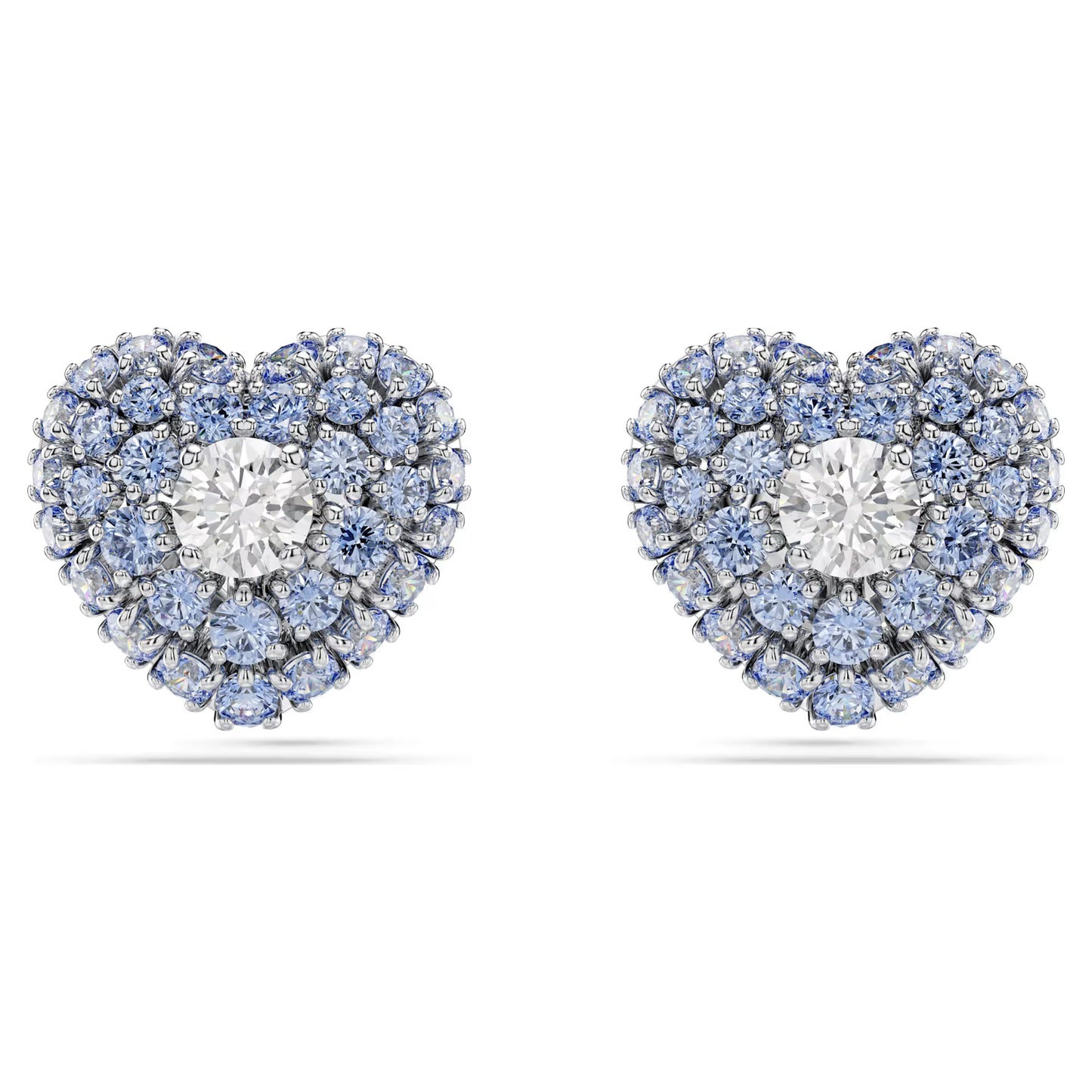 Hyperbola stud earrings, Heart, Blue, Rhodium