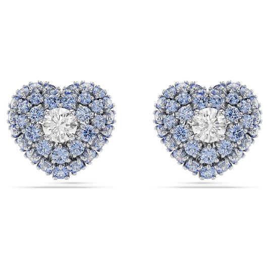 Hyperbola stud earrings, Heart, Blue, Rhodium