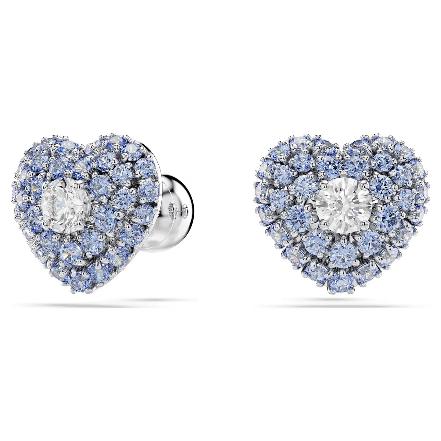 Hyperbola stud earrings, Heart, Blue, Rhodium
