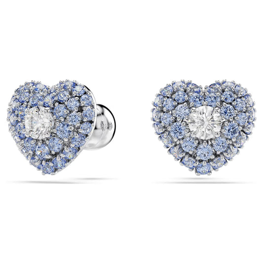 Hyperbola stud earrings, Heart, Blue, Rhodium