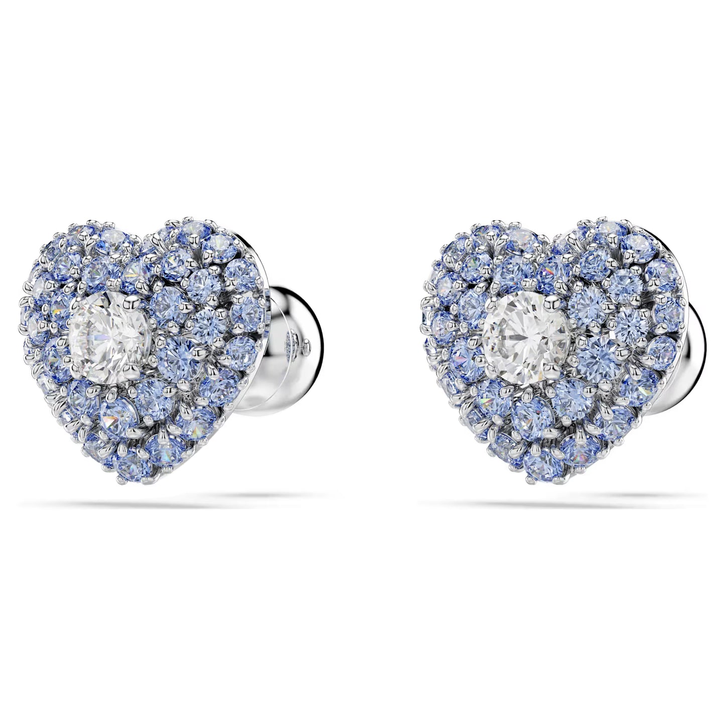 Hyperbola stud earrings, Heart, Blue, Rhodium