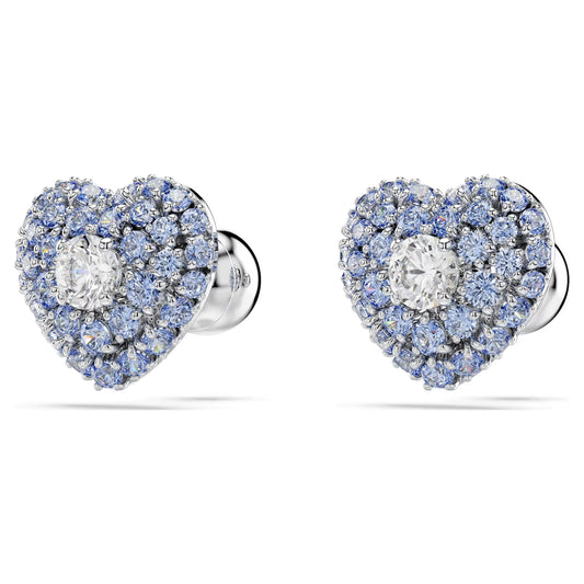 Hyperbola stud earrings, Heart, Blue, Rhodium