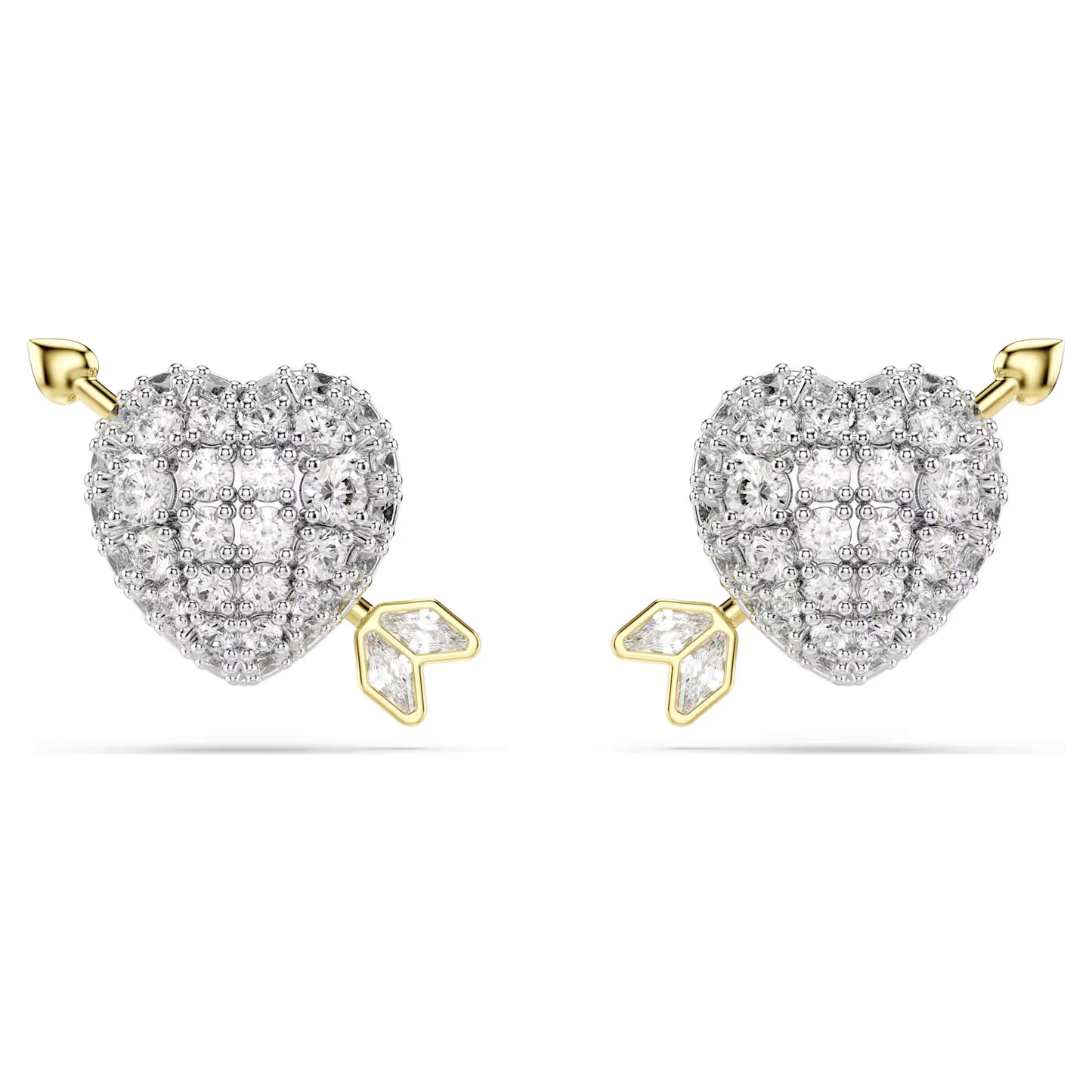 Idyllia stud earrings, Mixed cuts, Heart with arrow, White, Mixed metal finish