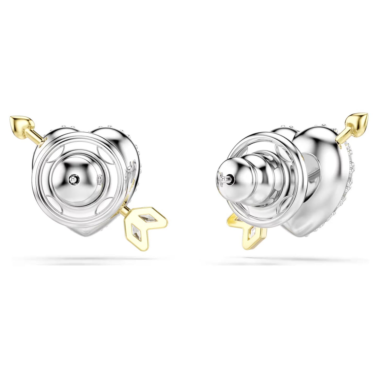 Idyllia stud earrings, Mixed cuts, Heart with arrow, White, Mixed metal finish