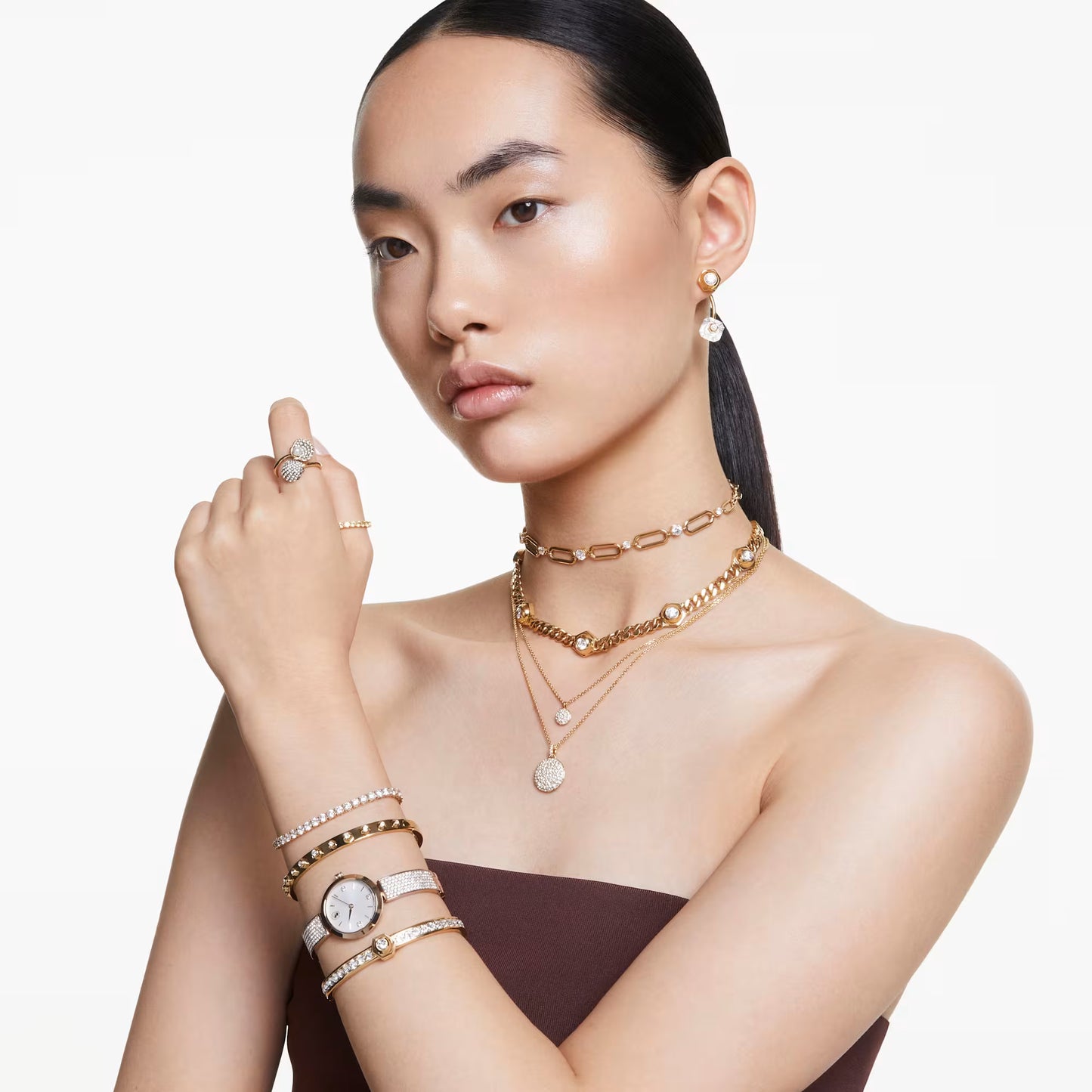 Illumina watch, Swiss Made, Metal bracelet, Gold tone, Champagne gold-tone finish