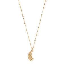 Gold Plated Bobble Chain Heart in Feather Necklace
