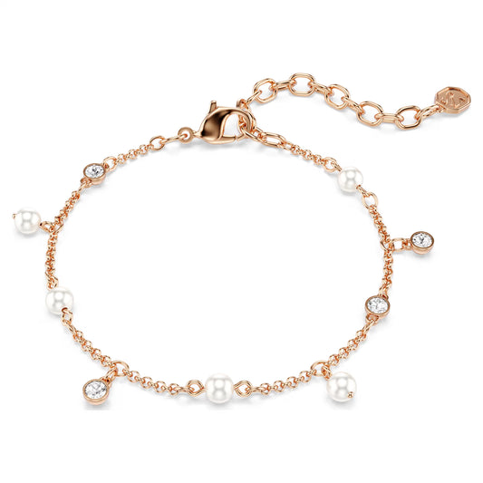 Imber Bracelet Crystal Pearl, Round Cut, White, 18K Rose Gold Finish