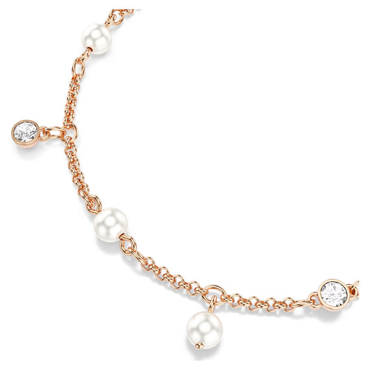 Imber Bracelet Crystal Pearl, Round Cut, White, 18K Rose Gold Finish