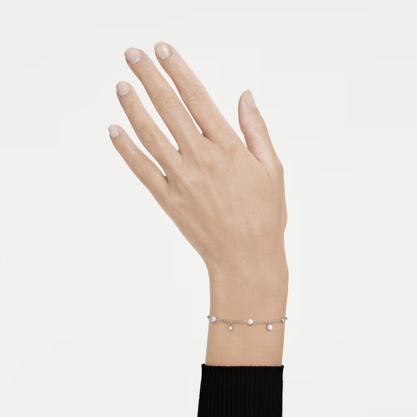 Imber bracelet, Crystal pearl, Round cut, White, Rhodium plated