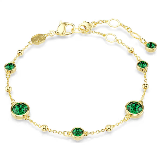 Imber bracelet, Round cut, Green, 18k gold plated