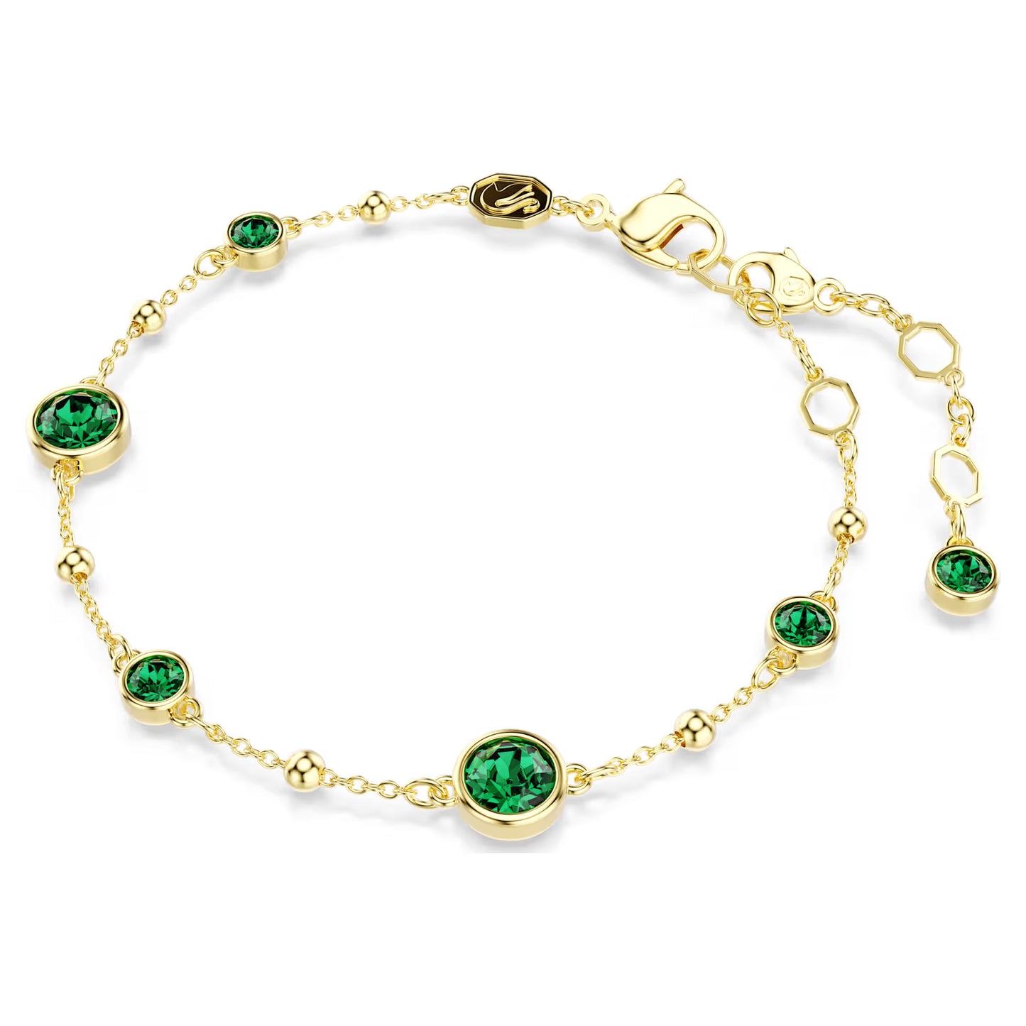 Imber bracelet, Round cut, Green, 18k gold plated