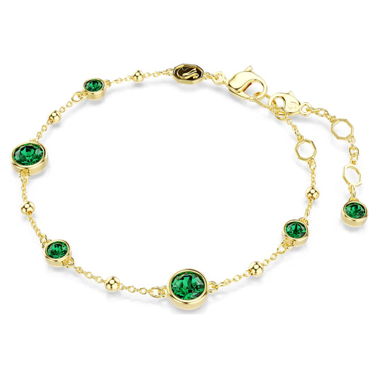 Imber bracelet, Round cut, Green, 18k gold plated
