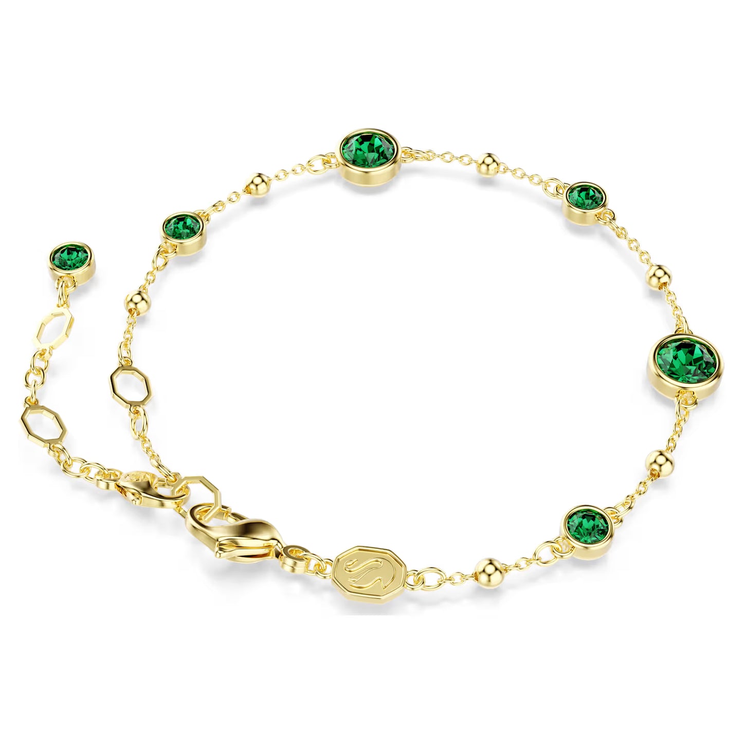 Imber bracelet, Round cut, Green, 18k gold plated