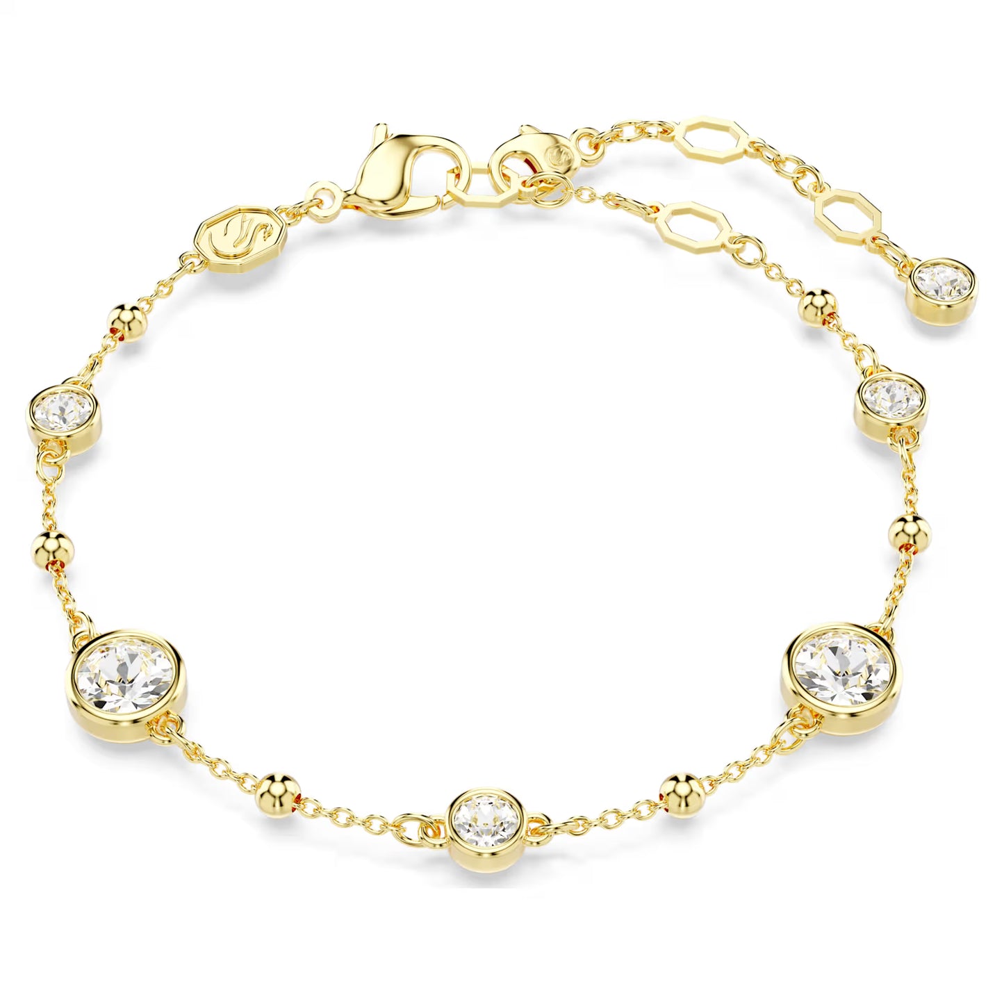 Imber bracelet, Round cut, Scattered design, White, Gold-tone plated