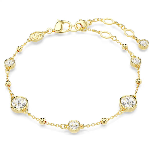 Imber bracelet, Round cut, Scattered design, White, Gold-tone plated